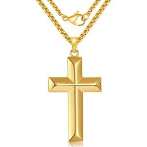 Men's 14K Gold Cross Classic Religious Necklace with Chain